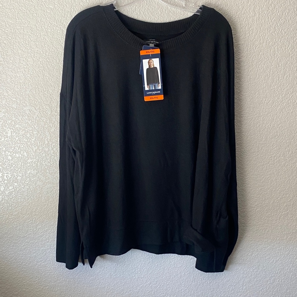 Lucky Brand Womens Wrinkle Free Sweatshirt Top Black XXL